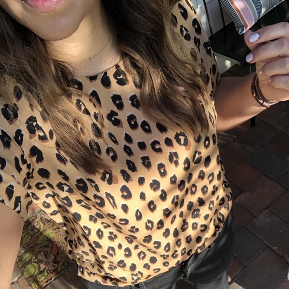 🌹3/$20 A NEW DAY WOMEN'S LEOPARD PRINT REGULAR FIT SHORT SLEEVE CREWNECK T-SHIRT